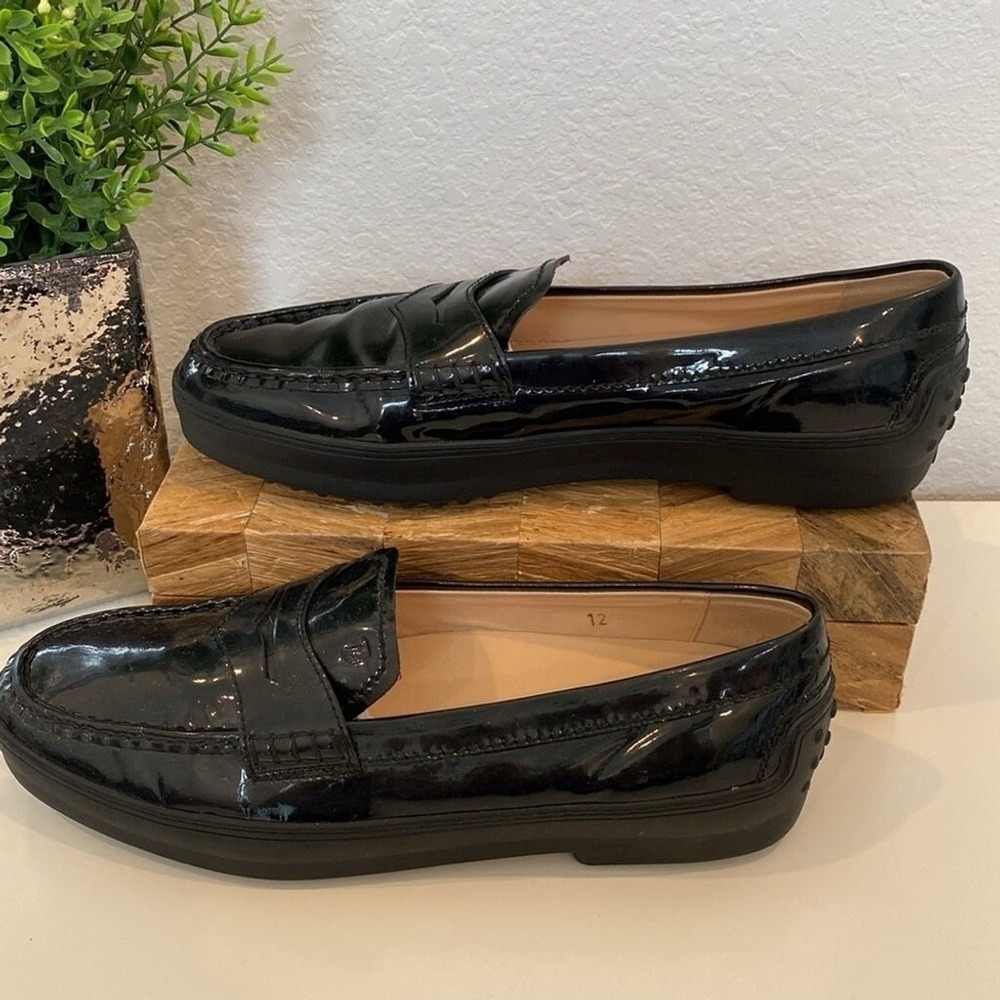 Tod's Patent Leather Platform Penny Loafers Preppy Dark Academia Size 11/11.5 - Picture 4 of 12